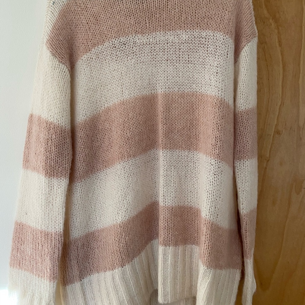 White and pink striped sweater